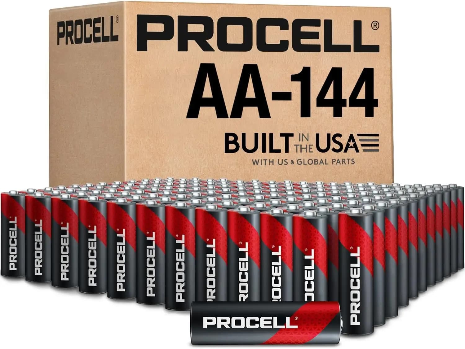 Batterie AA a Lunga Durata 1.5V, Alcaline Industriali Double A Confezione da 144 per Rilevatori di Fumo e Dispositivi