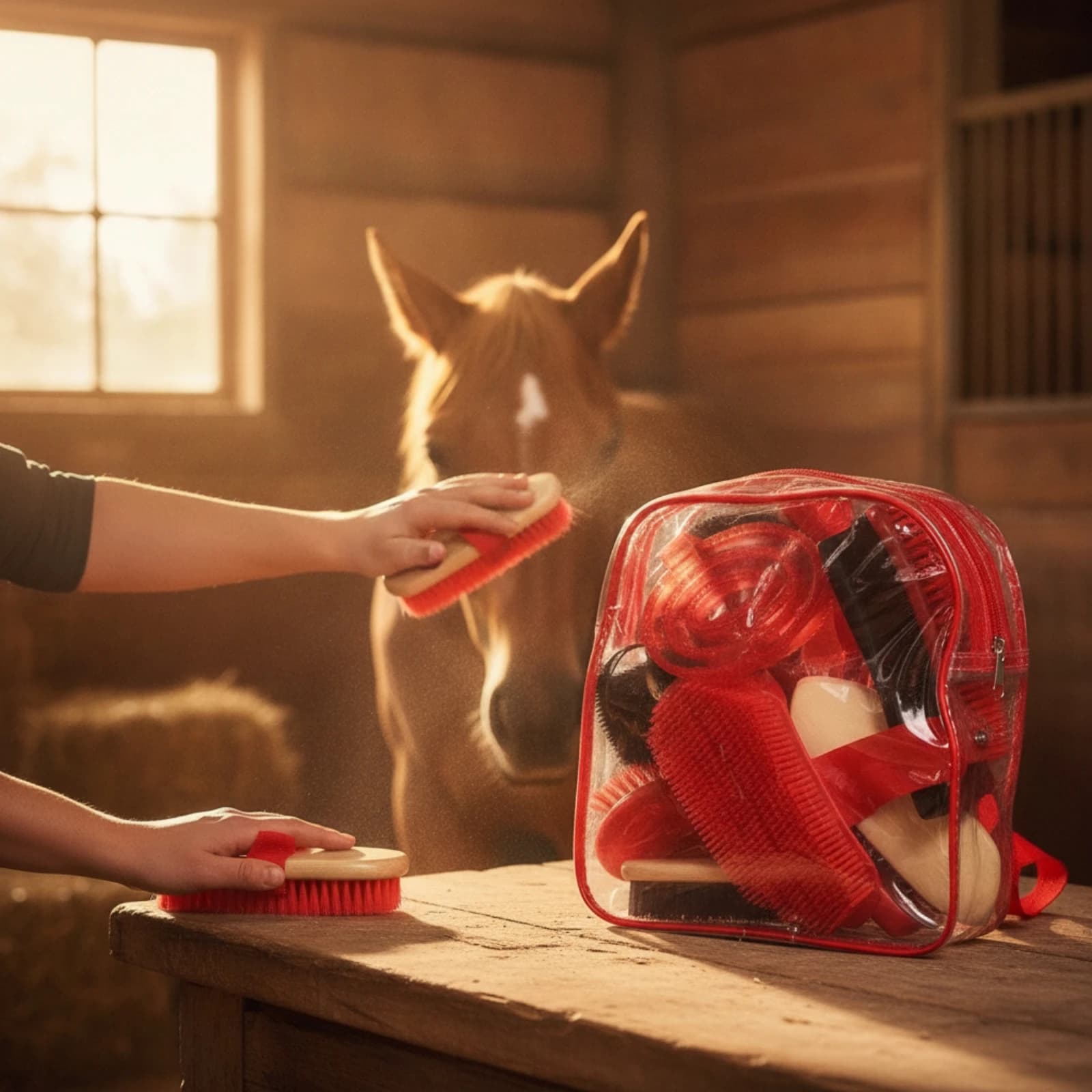 10 Pieces Horse Grooming Set with Carry Bag Transparent Grooming Kit with Zippered Bag Lightweight Easy to Organize for Riders