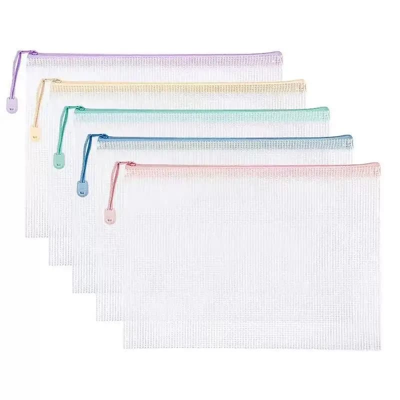 6Pcs A4 Mesh Zipper Pouch Document Bag Waterproof File Organizer Random Color