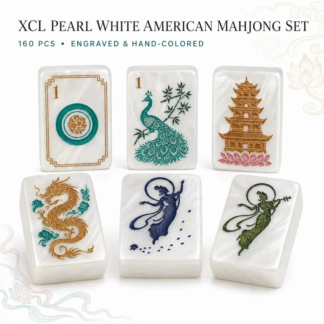 Ideal Christmas Gift Original White Pearl Acrylic American Mahjong 160Pcs Hand Colored Mahjong Tiles Family Entertainment Game