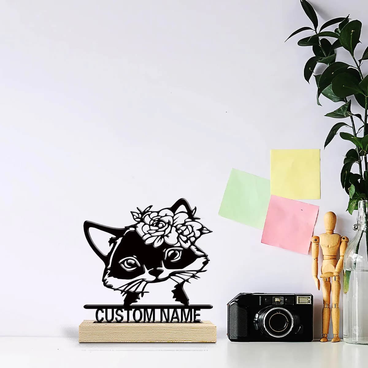 1pc Metal Art Desktop Decoration Customizable Name Equipped with A Wooden Base Unique Desktop Decoration Custom Gifts