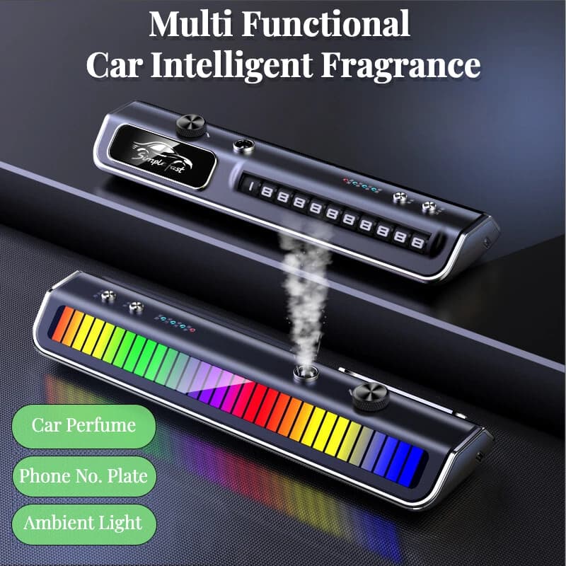 Multifunctional Smart Spray Car Fragrance Parking temporary phone number plate auto ambient light interior decorations