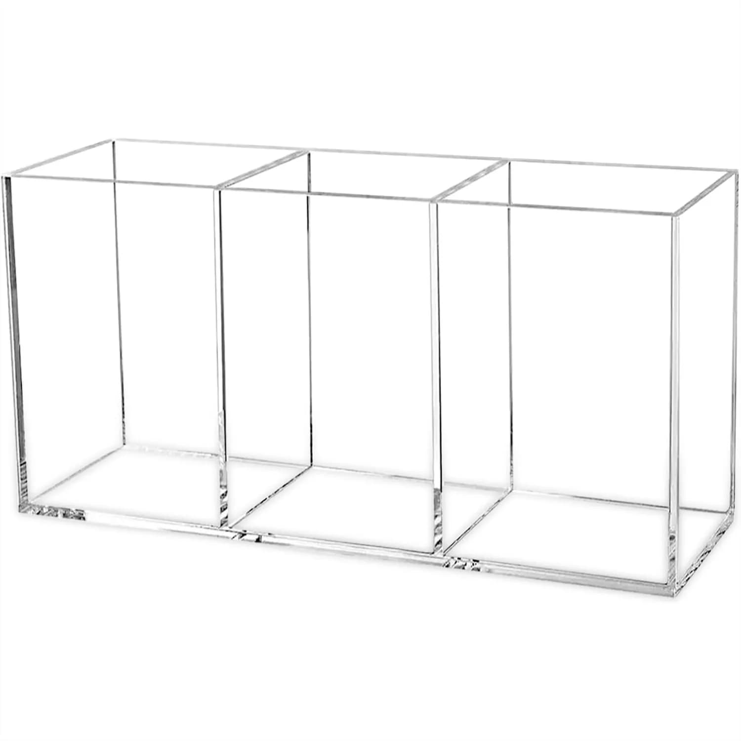 Clear Makeup Brush Organizer, Acrylic Cosmetic Brushes Storage Holder with 3 Slots, Pencil Pen Holder for Desk, Vanity Desk