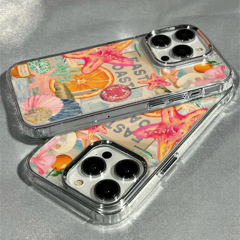 1PC Colorful Starfish Collage Photo Frame Soft Phone Case For iPhone 17 16 15 14 13 12 11 Pro Max AIR 14 15 16E Plus
