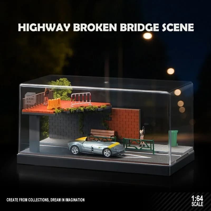 Simulazione Scena in miniatura dell'angolo di strada Scatola espositiva in acrilico per collezione di modelli di auto in scala 1/64 Decorazioni per la casa Giocattolo da parcheggio