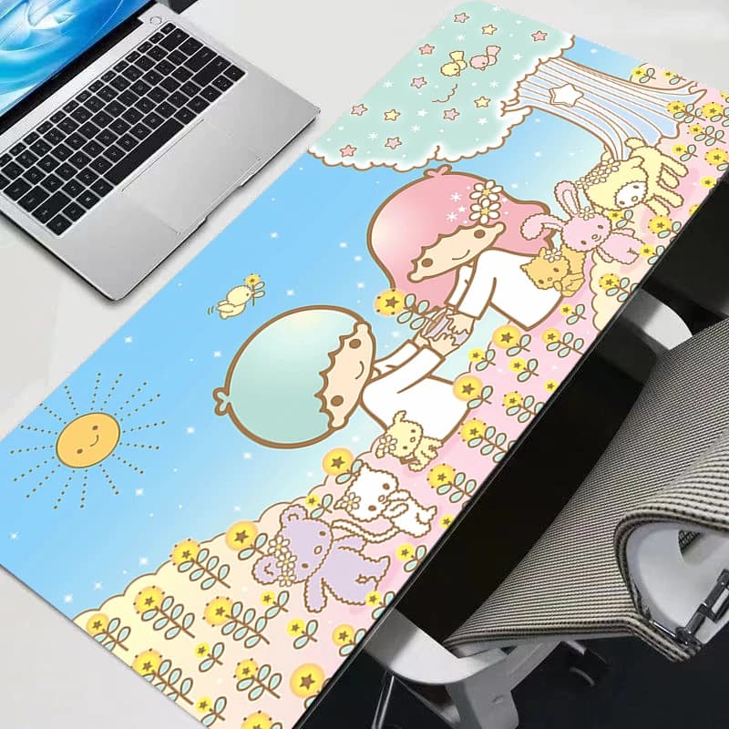 Tappetino per mouse Little Twin Stars, accessori da gioco anime, tappetino grande per tastiera PC, tappetino resistente per scrivania, mousepad