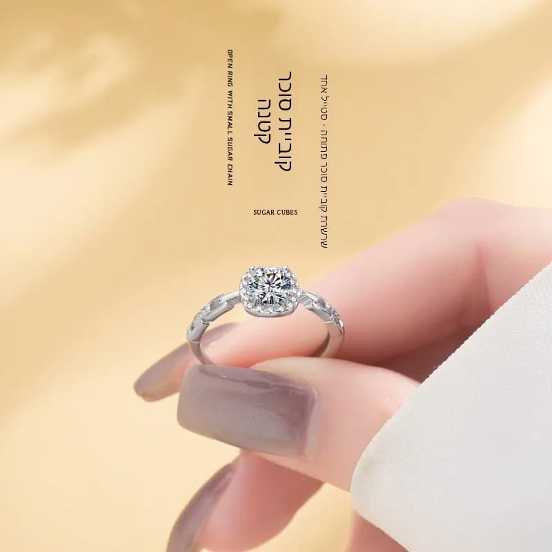 Anello a Catena Geometrico Regolabile di Lusso Leggero, Gioielli alla Moda a Forma di Cubetto di Zucchero, Non Brandizzato, Elettroplaccato, Altri Materiali