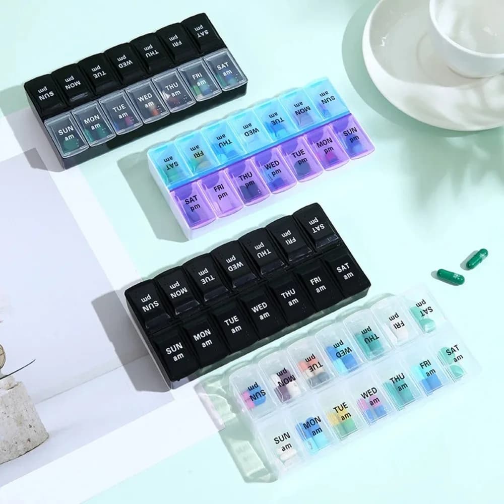 Nuovo Portapillole Premium Portatile Grande Settimanale a 7 Giorni con 14 Scomparti per Medicinali, Vitamine, Integratori e Oli di Pesce