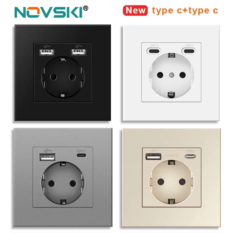 Novski wall USB plug, many new style panels, camera socket, CA 110 V-250 V 16 A built-in wall, double standard EU USB plug