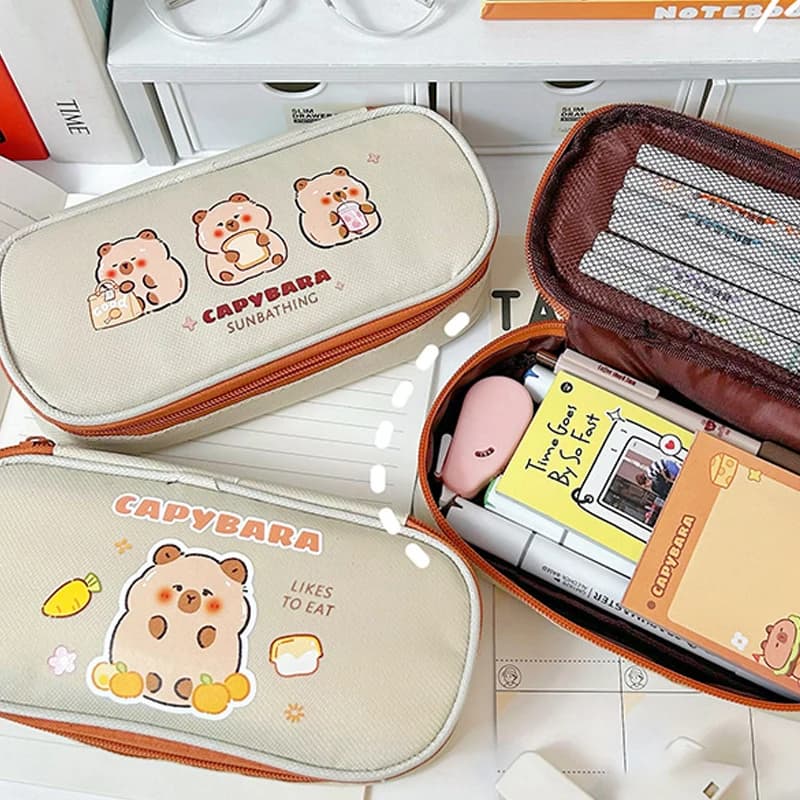 Astuccio per penne di grande capacità Astuccio per matite in tela Capybara per cartoni animati per cancelleria per studenti Cosmetici Borsa da viaggio Materiale scolastico