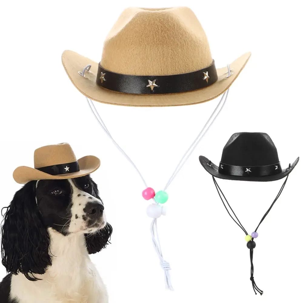 Divertente cappello per cani da compagnia Cappelli da cowboy per cani Cani Gatti Cappelli da esterno Berretti per cani Gatti Copricapo regolabile Accessori per animali domestici Foto Prop