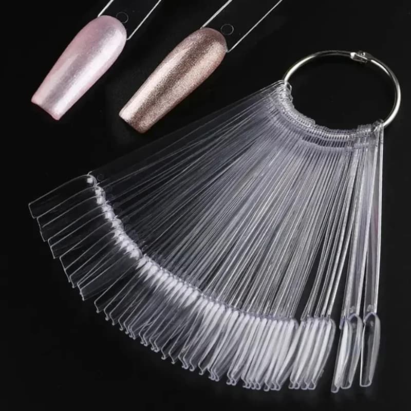 50 transparent nail display fans fake nail gel with rings, exercise cards, fake nail trays, nail art design accessories