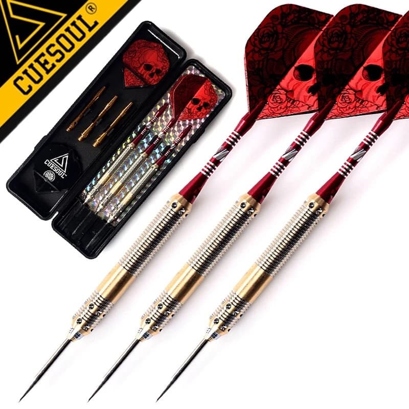 CUESOUL Freccette Professionali Set di Freccette con Punta in Acciaio 21g/23g/25g Freccette 3 Pezzi Asta Rossa con Voli di Dardo Rosso