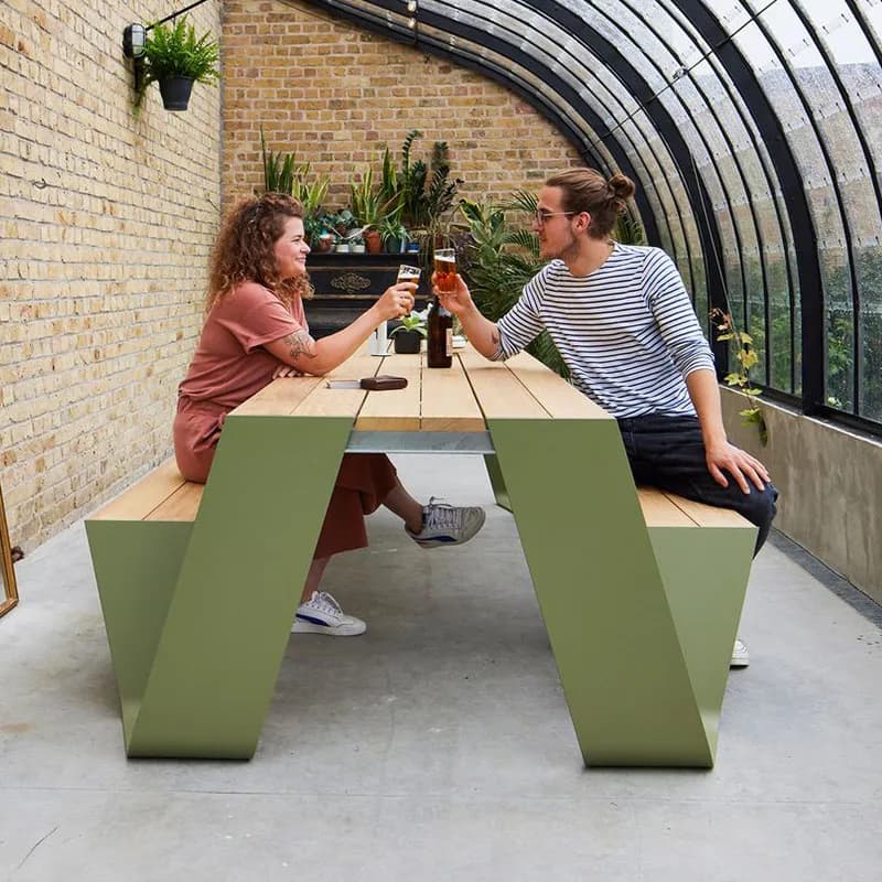 Outdoor table and chair set one-piece bench yard restaurant cafe leisure open-air courtyard stainless steel pendulum combination