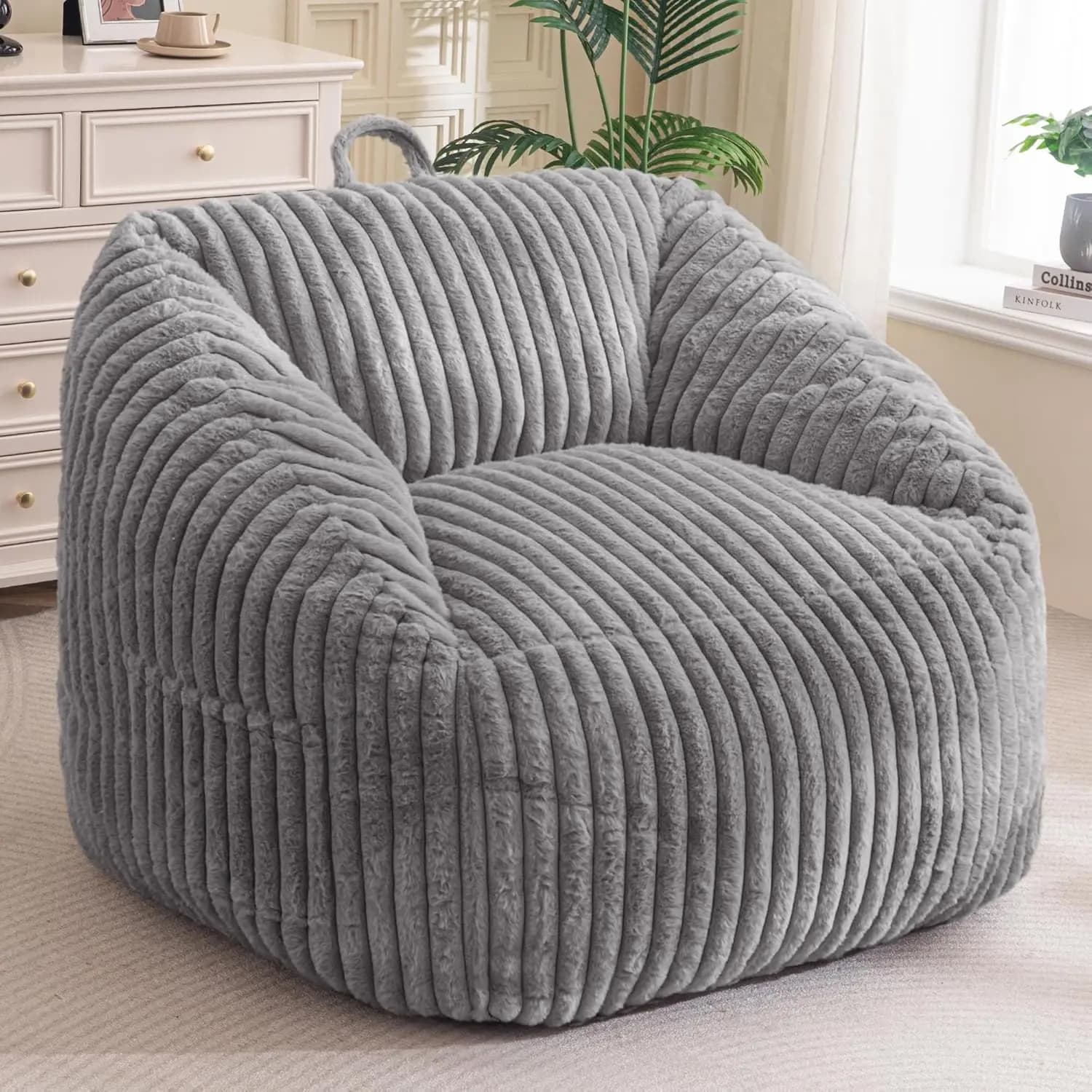 Poltrona Sacco Gigante per Adulti e Bambini, Ampio e Comodo Divano da Terra per Ragazzi, Soggiorno, Gaming, Lettura, Grigio