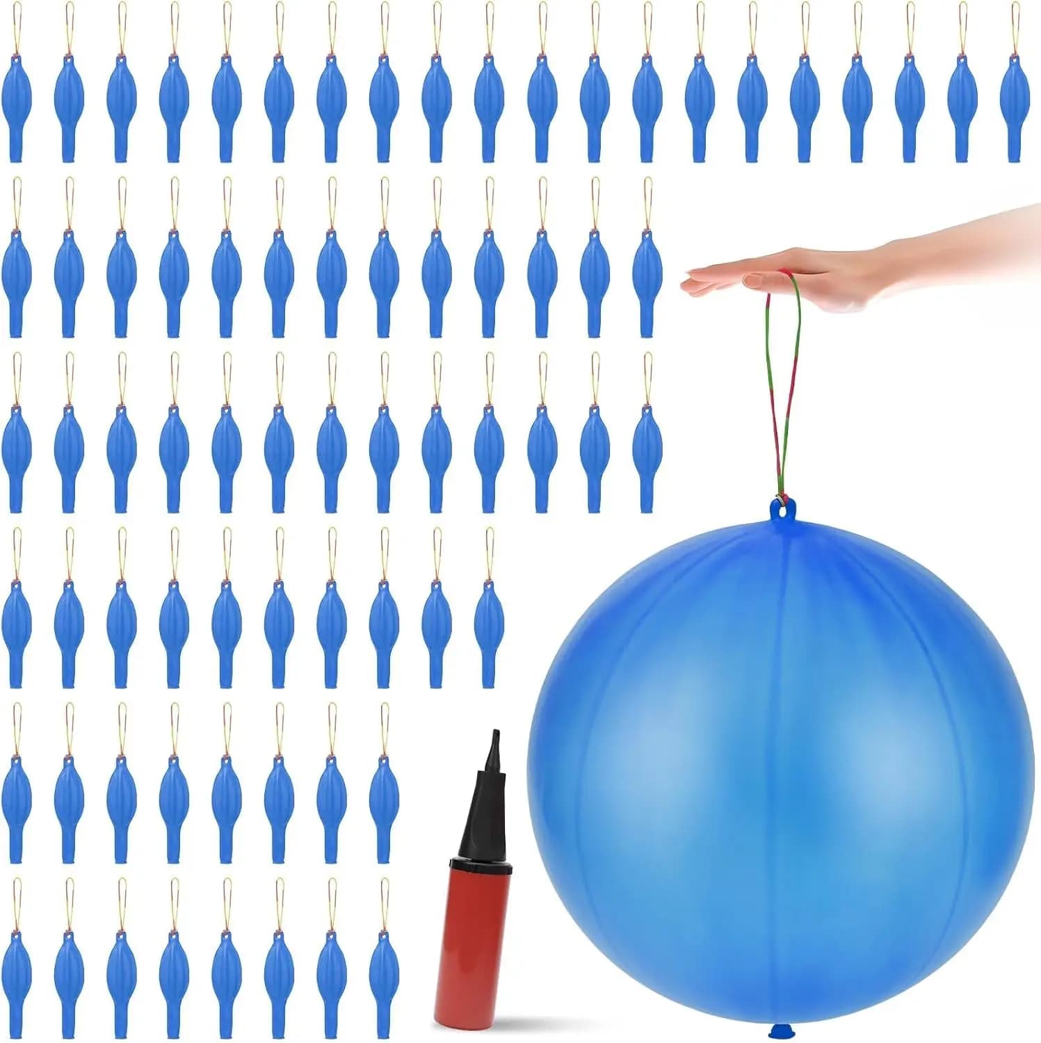 100 Pcs Punch Balloons Heavy Duty Punching Balloon Halloween Party Favors with Rubber Band Handle and Air Pump for Birthday Halloween Goodie Bag Stuffer Supply (Blue)