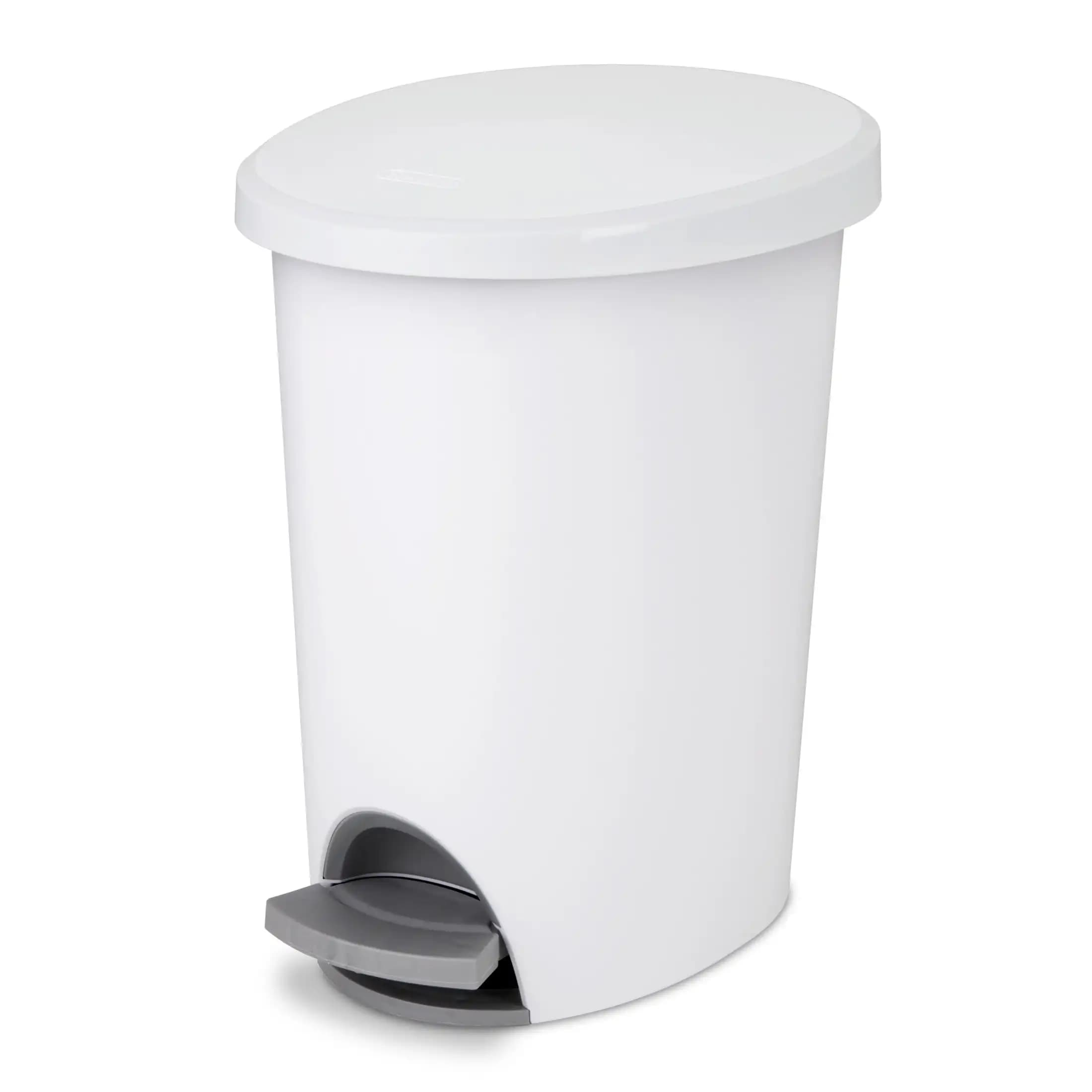 Small Step Trash Can with Pedal 2.6 Gallon White Plastic Bathroom Garbage Bin Wastebasket