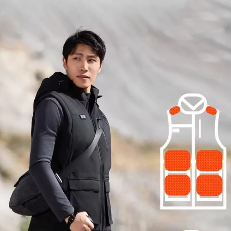 SKAH 15 Heating Vest Jacket Men Temperature Control Velvet Warm Hooded Fashion Men Winter Electric Heated Vest Waistcoat