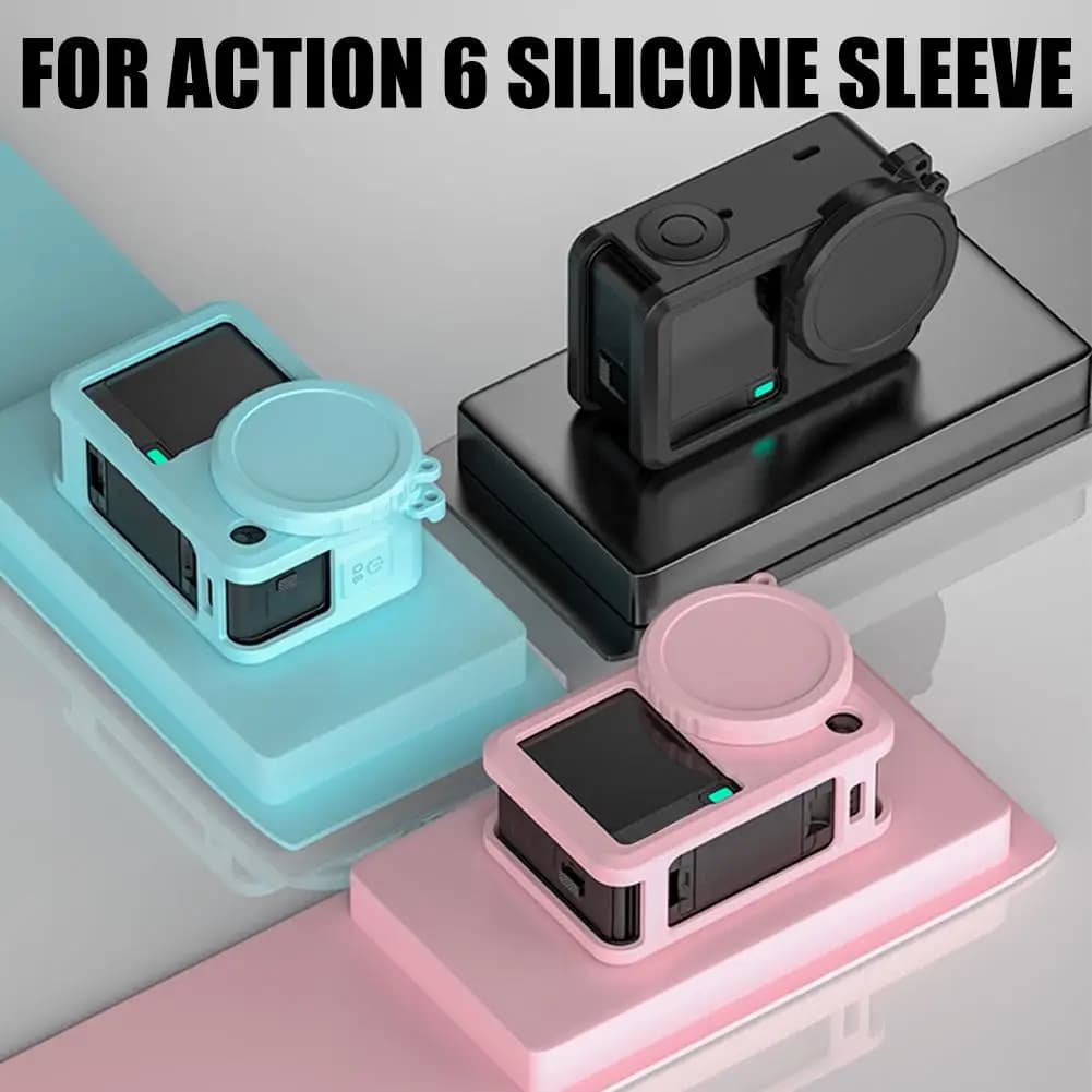 Custodia in silicone per fotocamera sportiva DJI Action 6 con copriobiettivo, protezione in gomma siliconica, accessorio Q1G8