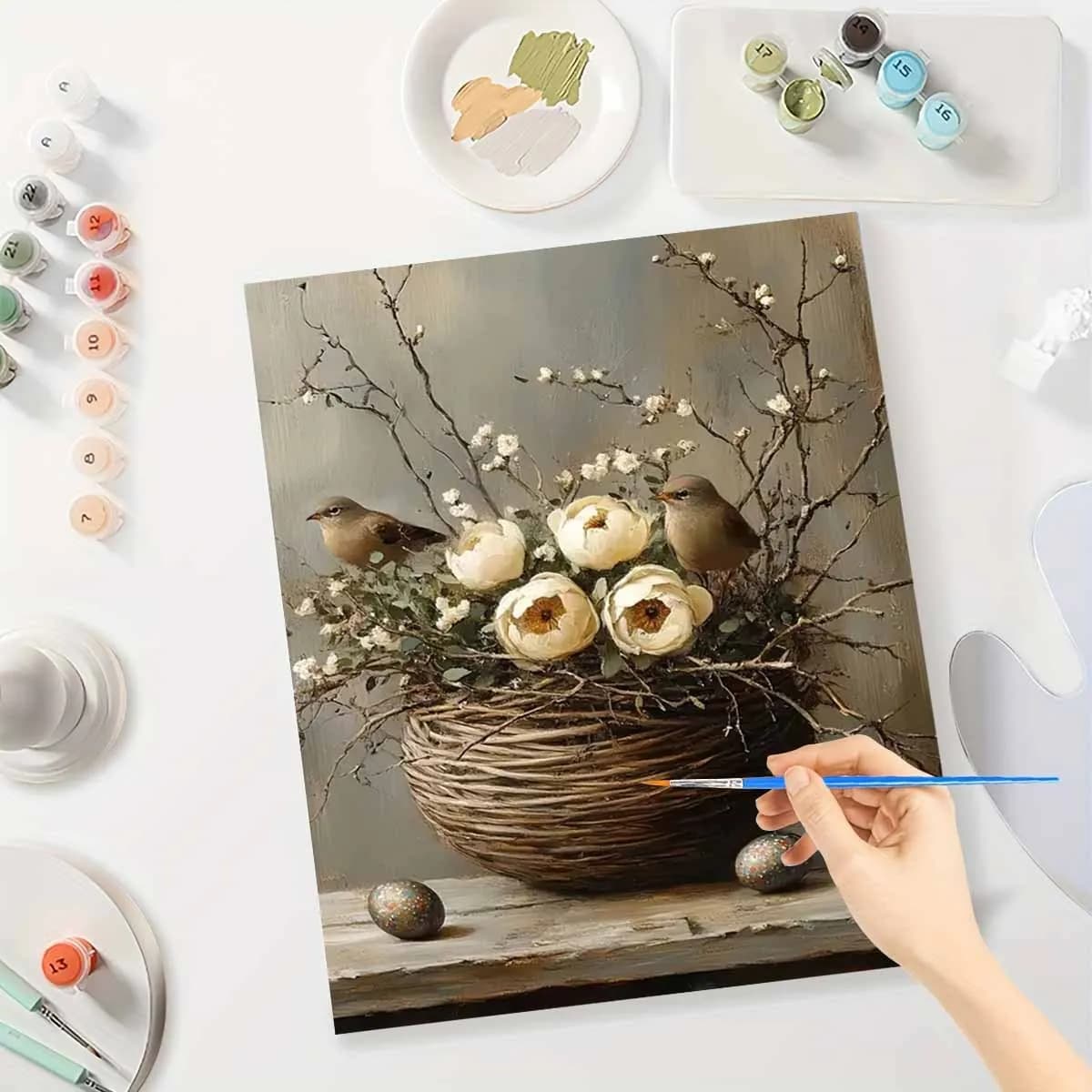 Oil Painting By Numbers Kit Flower Basket Bird Still Life Acrylic Paint By Numbers Diy Numbers Painting Art on Canvas By Numbers