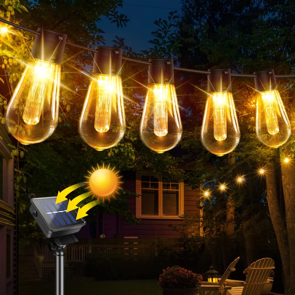 Luci a corda solari per esterni impermeabili, 10/30 lampadine Lampadine infrangibili Luci da patio con telecomando 2 modalità di illuminazione LED Solar Pow