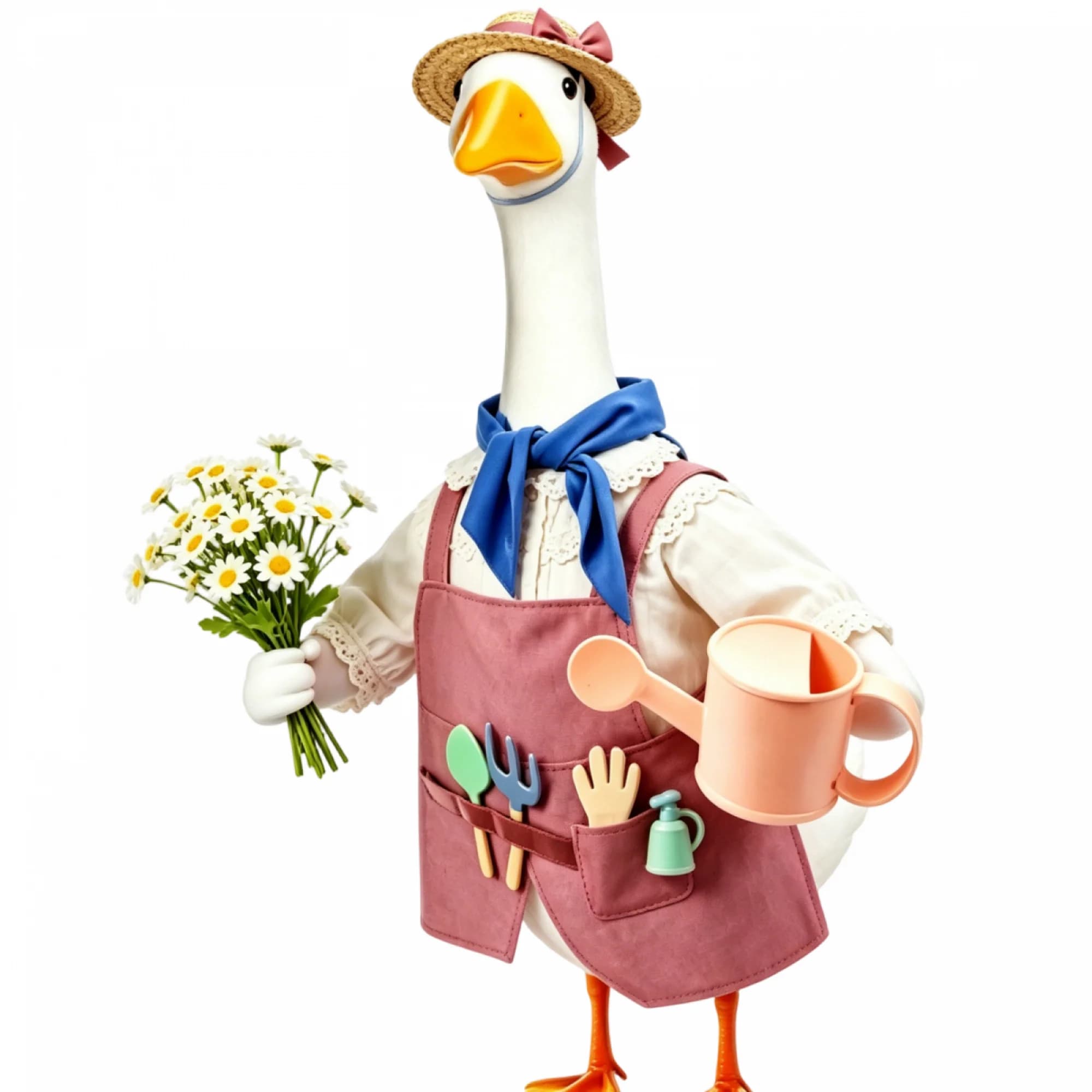 Porch Goose Gardening Outfit Holding Watering Can Shirt Apron Hat Scarf