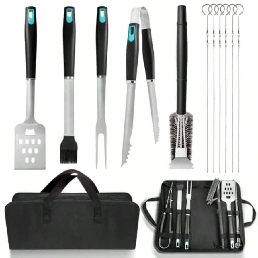 【Nuovo stile】Set di 5 utensili per barbecue resistenti con pinze extra robuste in filo metallico e accessori per grigliate all'aperto