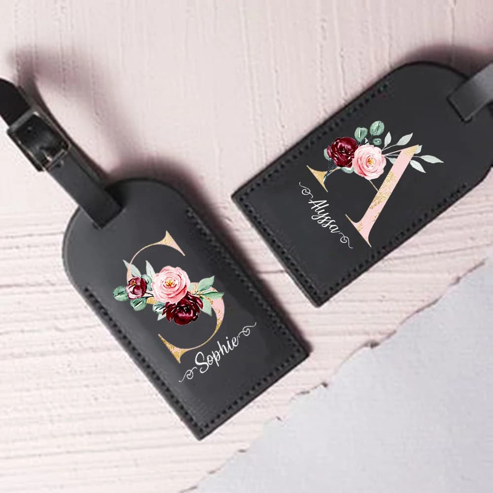 Lettera personalizzata con nome Etichetta per bagagli in pelle Etichetta per valigia Etichette per bagagli Accessorio da viaggio Compleanno Matrimonio Regalo per damigella d'onore