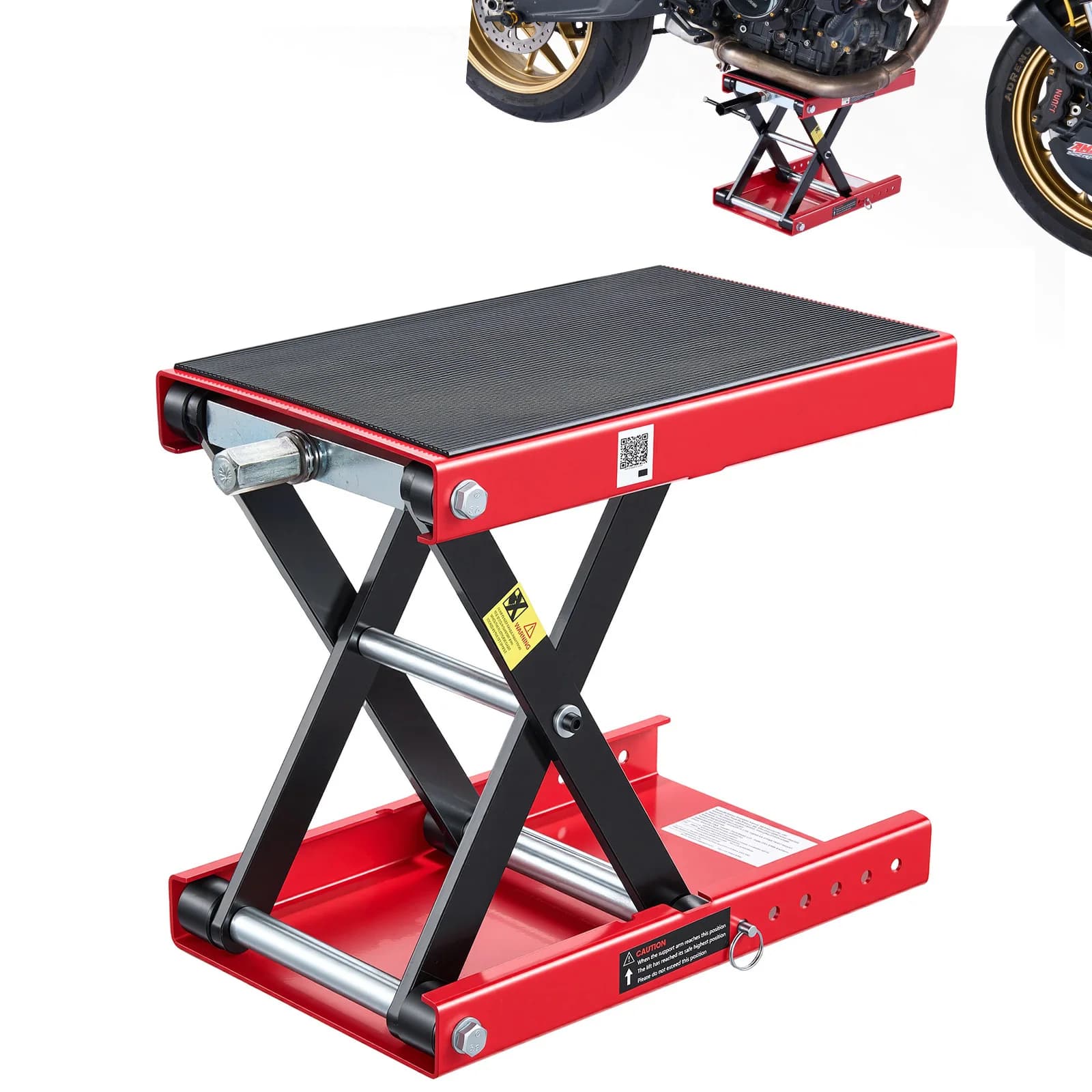 SucceBuy Motorcycle Lift Motorcycle Scissor Lift Jack with Wide Deck & Lock Pin 3.74"-13.38" Center Hoist Crank Stand