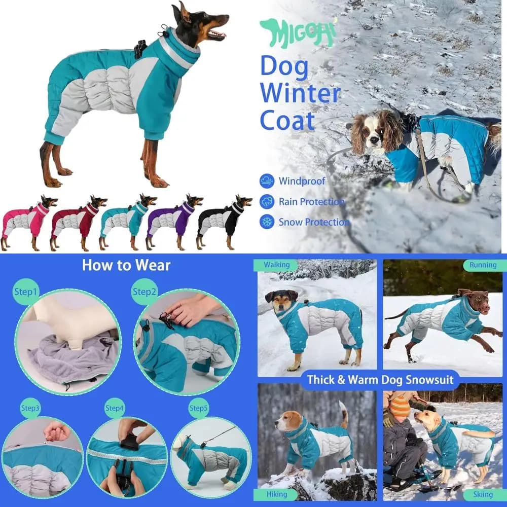 Cappotto Invernale Riflettente per Cani di Taglia Grande con Imbracatura, Fodera in Pile e Cerniera, per Cani da Piccola a XL