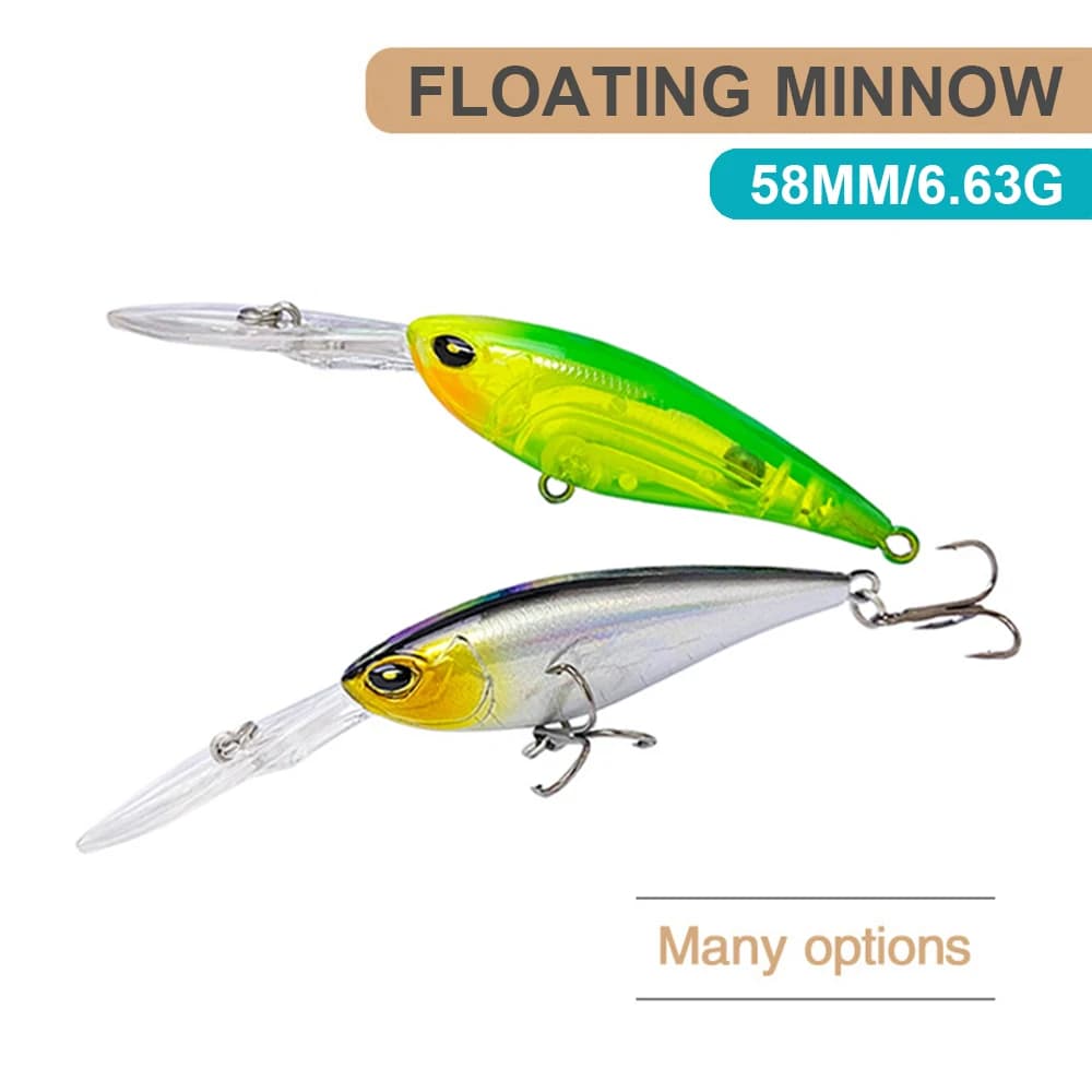 5.8 centimetri 6.63g Esche Da Pesca Galleggiante Minnow Wobbler Long Casting Immersioni Profonde Artificiale Esca Dura Jerkbait Per Trota Spigola MN625
