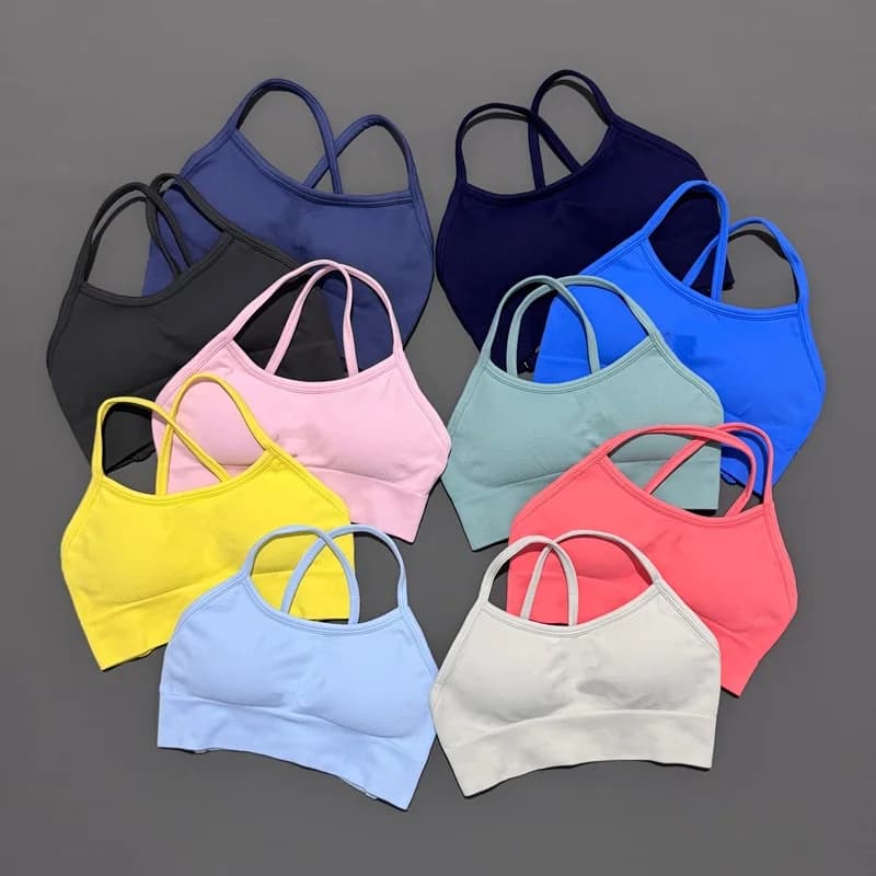 Histello women's backless sports bra Top from seamless yoga Intimo fitness high support Back Cross Gym Crop Top Training bras for racing