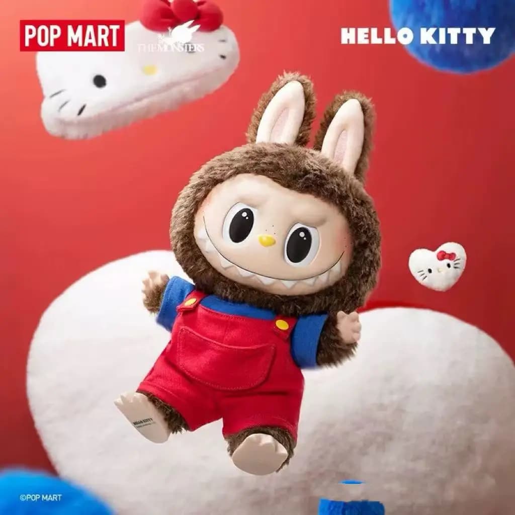 POP MART Labubu the Monsters X Hello Kitty Bambola di Peluche in Vinile Blind Box, Ornamento Anime Carino, Serie Misteriosa, Giocattolo da Collezione