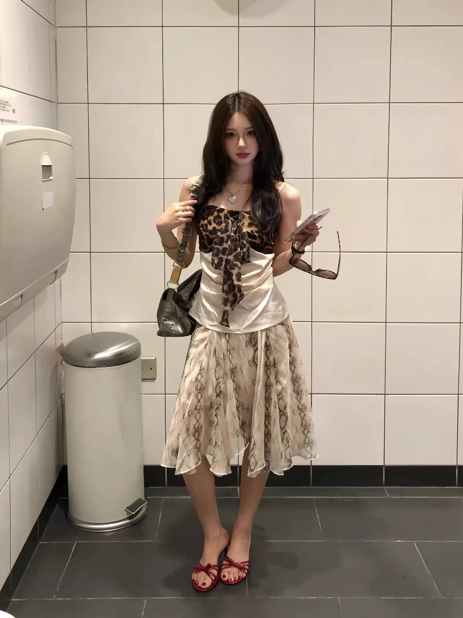 Summer Fashionable Two-Piece Women's Outfit Sexy Leopard Print Crop Top Tank Vest Irregular Skirt Set round Neck Short P...
