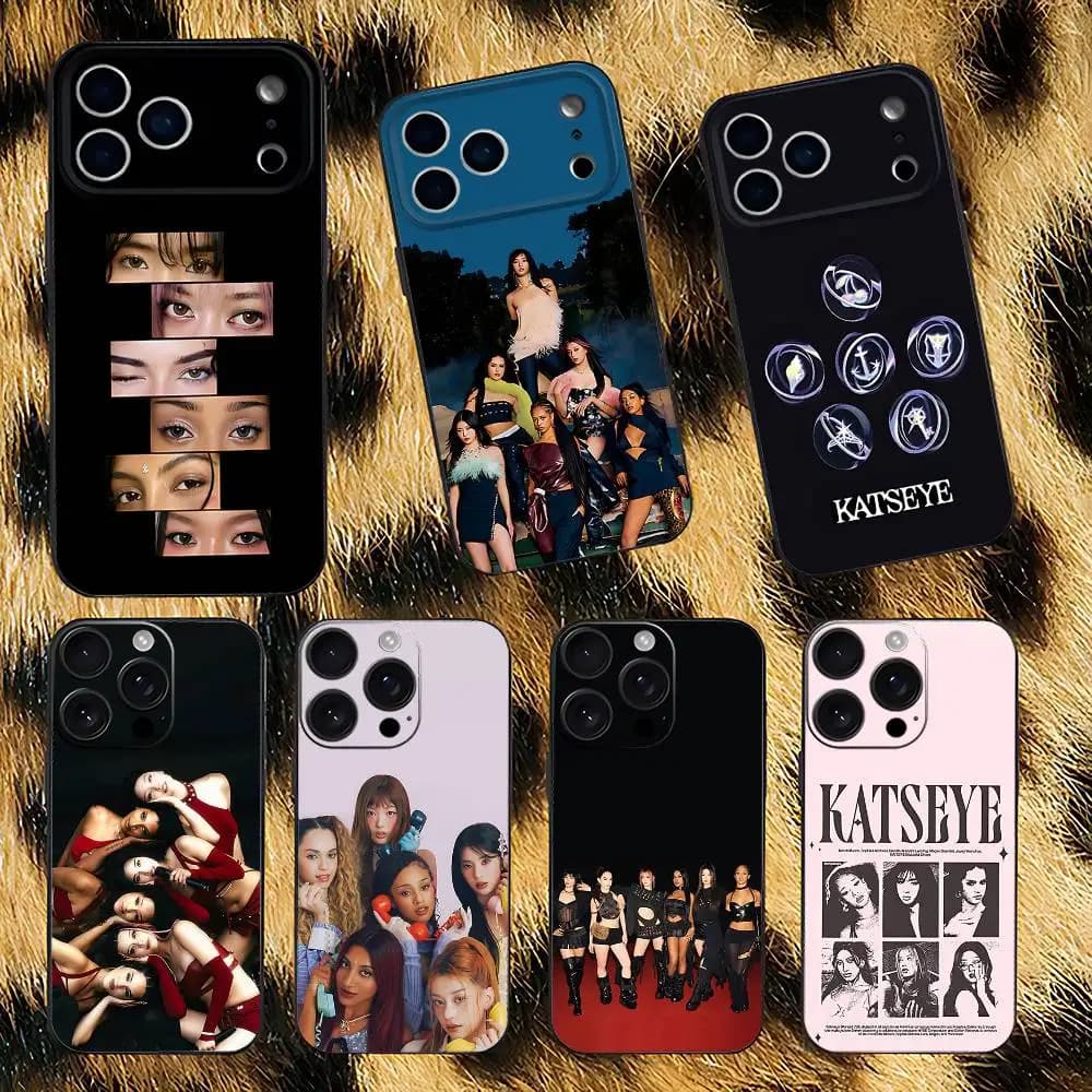Custodia per telefono K-KATSEYES Music Group per iPhone 17,16,15,14,13,12,11,Pro,XS,Max,XR,Plus,E,SE4,Mini Cover morbida nera