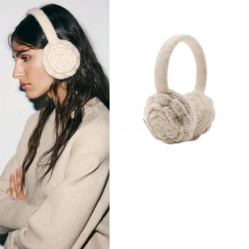 Nuovo Cappello Invernale da Donna con Design a Fiori Lavorato a Maglia, Copriorecchie alla Moda per Giornate Fredde