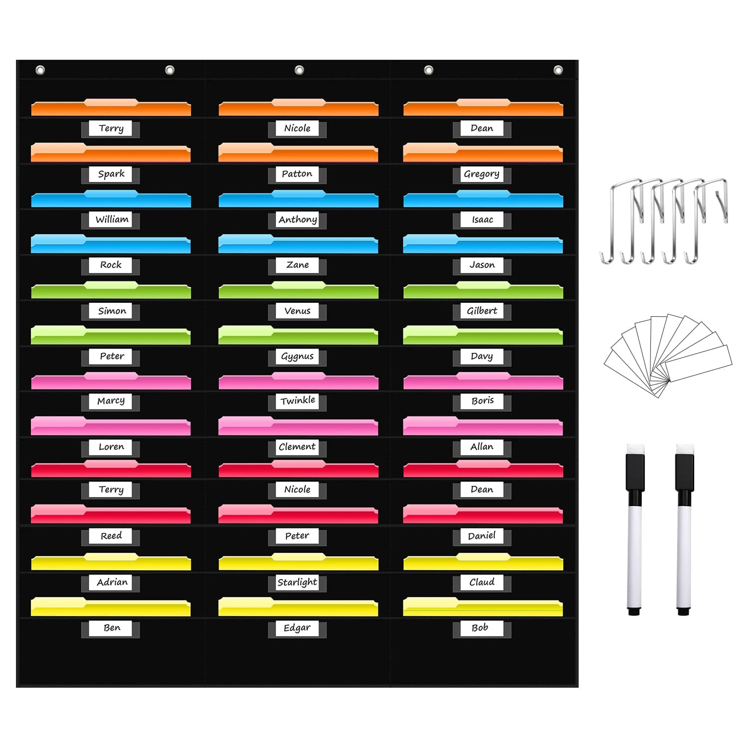 Grafico tascabile per archiviazione di file a 36 tasche con tasche per targhette, organizer per file da parete sospeso per aula e ufficio