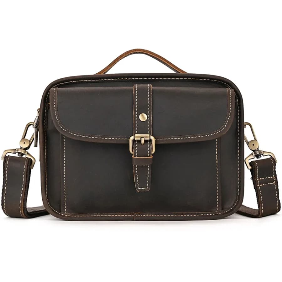 【Nuovo stile】Borsa a tracolla da uomo in vera pelle Crazy Horse, piccola borsa a tracolla da uomo, borsa a tracolla quadrata in vera pelle, stile postino, di tendenza