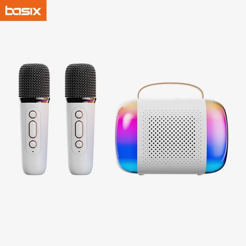 Basix Bluetooth 5.3 altoparlanti LED Karaoke Machine con doppio microfono Wireless altoparlante portatile KTV Home Family Singing Device