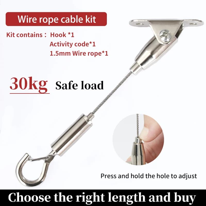 2set regolazione automatica gancio a molla filo appeso codice appeso cornice in acciaio inox cavo corda carico di sicurezza 30kg