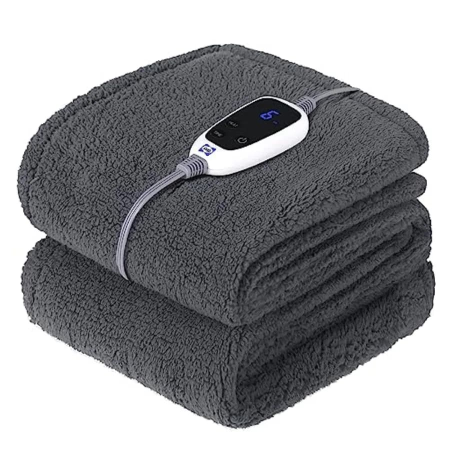 Electric Blanket Heated Throw 50"x60" Soft Double Sherpa Super Cozy with 6 Fast Heating Levels and 2-10 Hours Auto-Off, Over-He