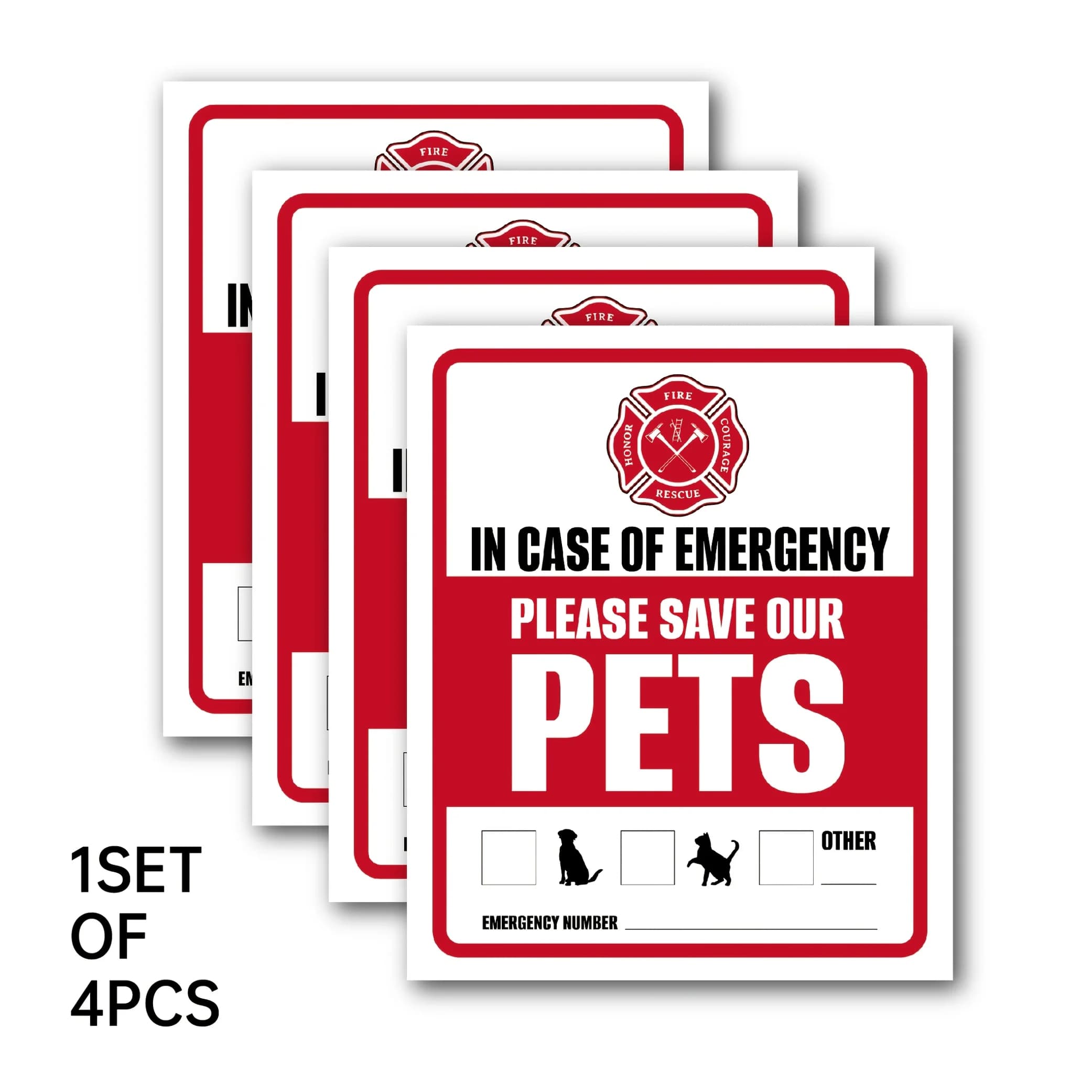 4 Pcs Emergency Pet Alert Stickers 4-Pack, UV & Waterproof, Dogs Safety Rescue Signs for Fire & Emergencies, Easy-to-Apply