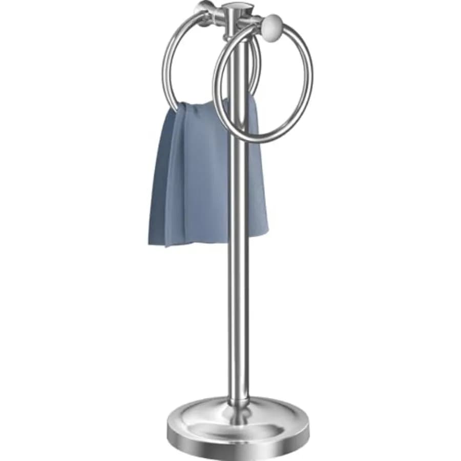Portasciugamani da terra da 17 pollici, con doppio anello porta asciugamani, supporto per asciugamani a mano libera, set di accessori per bagno, barra porta asciugamani