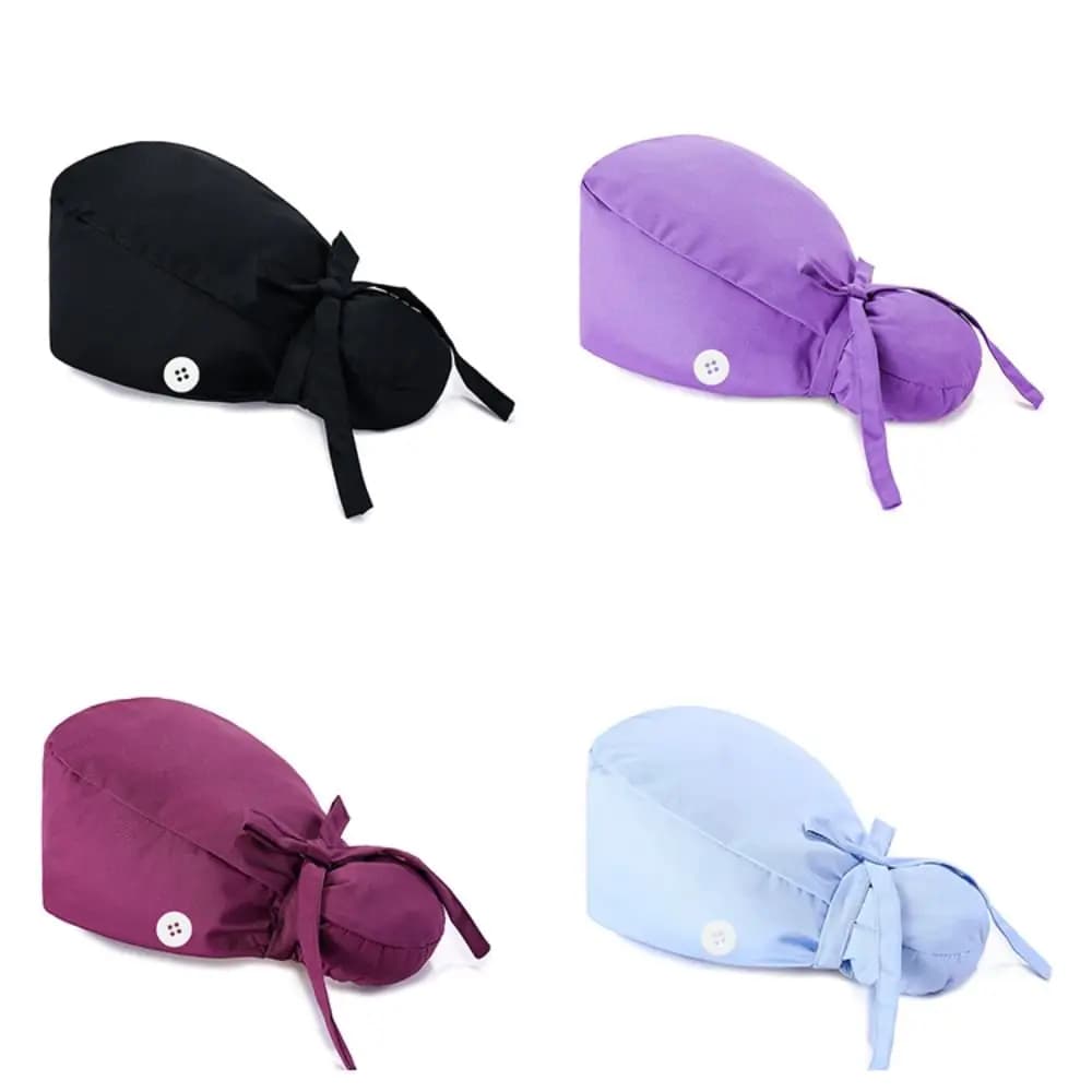 Cappelli Chirurgici Regolabili con Porta Coda di Cavallo, Berretti Bouffant per Dottori e Infermieri, Cappelli per Capelli Lunghi con Bottoni, Turbanti per Donne e Uomini