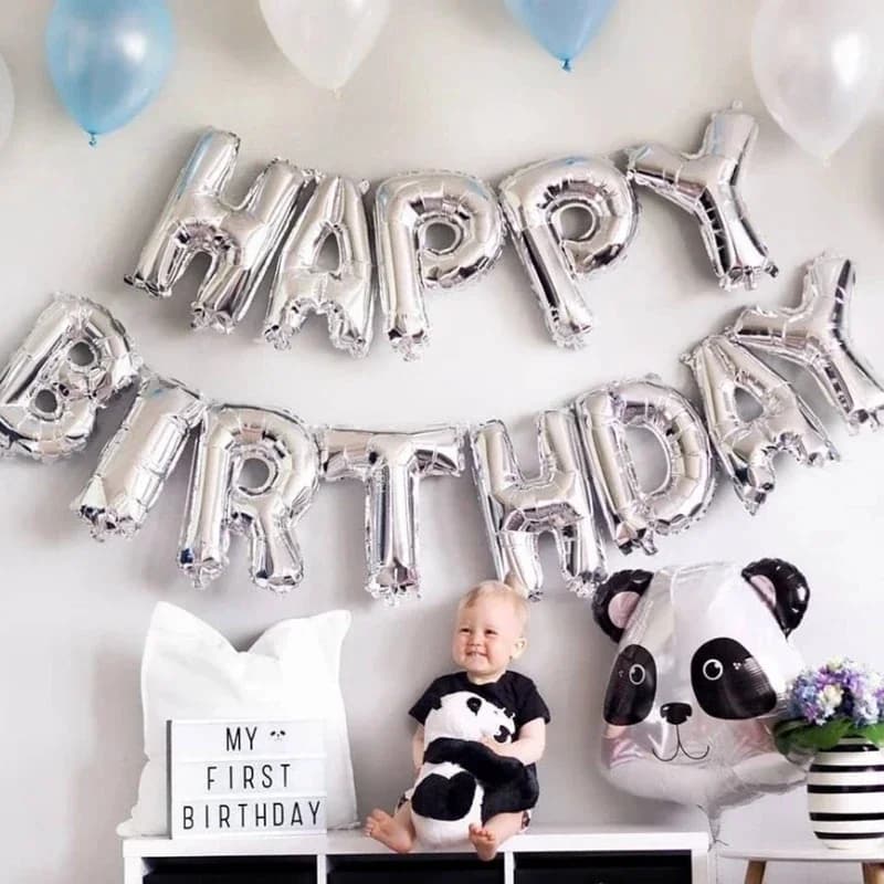 Set di Palloncini in Argento per Festa di Compleanno, Palloncini in Foglio di Alluminio a Forma di Lettere per Decorazioni di Compleanno per Bambini