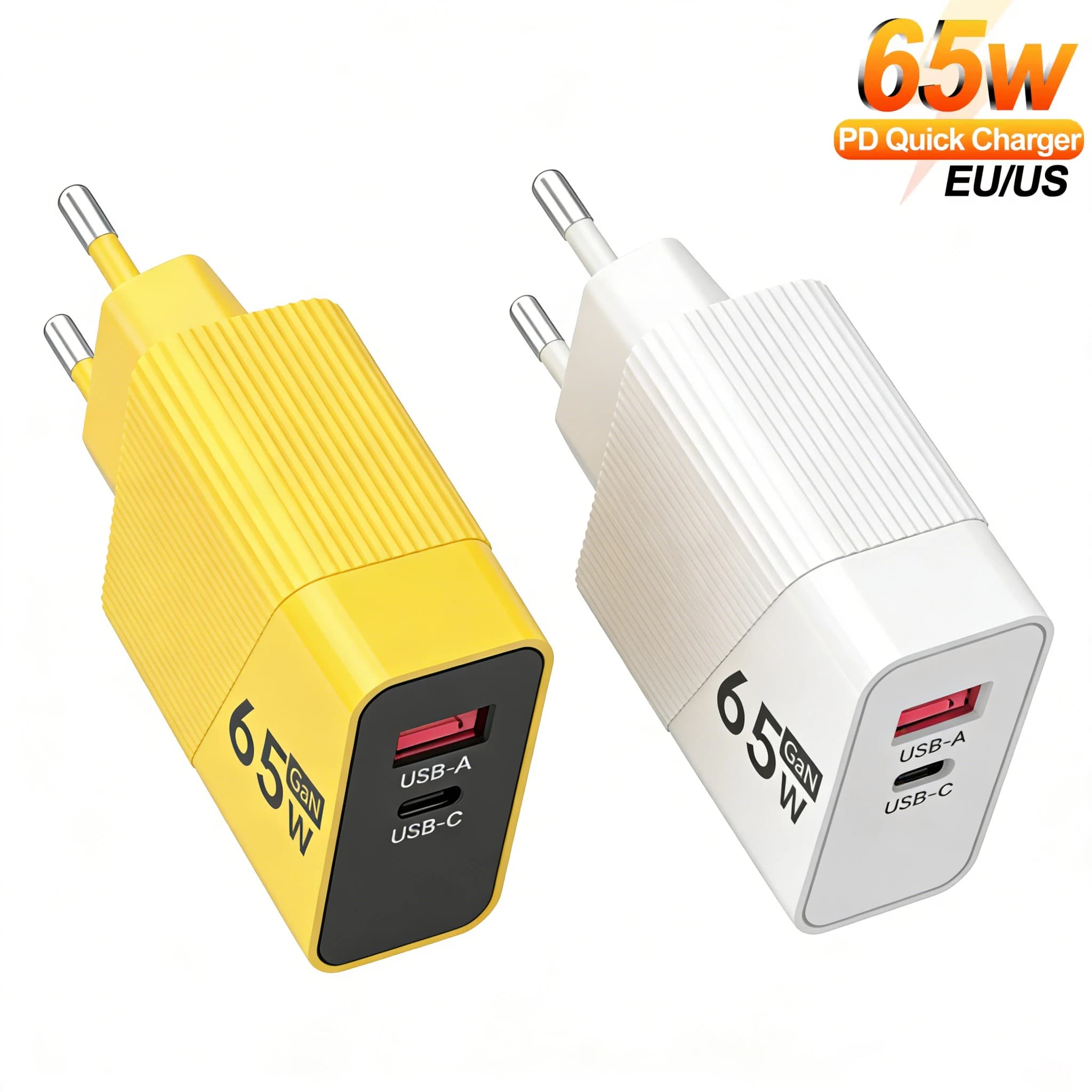 65W GaN USB C Fast Charger Dual Port PD QC3.0 Type C Wall Adapter for iPhone 16 Samsung S24 Xiaomi Huawei EU US UK Plug Travel