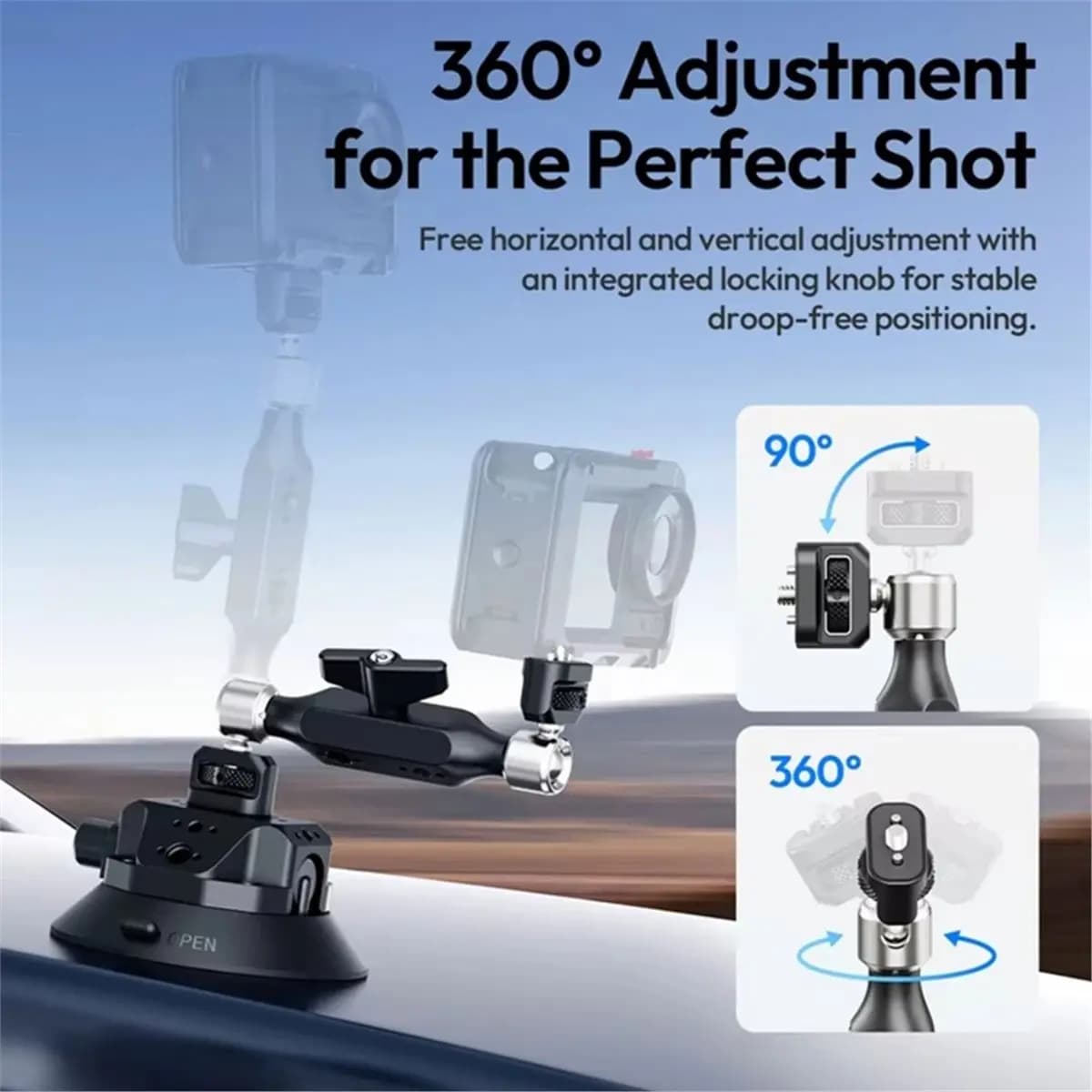 PROMOTION~ TB15 Suction Cup Mount Magic Arm Vehicle-Mounted Sucker Bracket Magic Arm for Action Camera Smartpone Video Recording