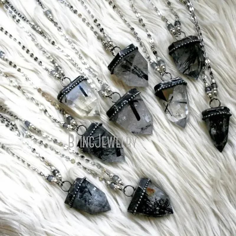 10 pz Arcano Collare Tiki Tormalina Cristallo Rutilato Quarzo Pendolo Collana A Catena Gotica Goth Wicca Donne Gioielli di Halloween