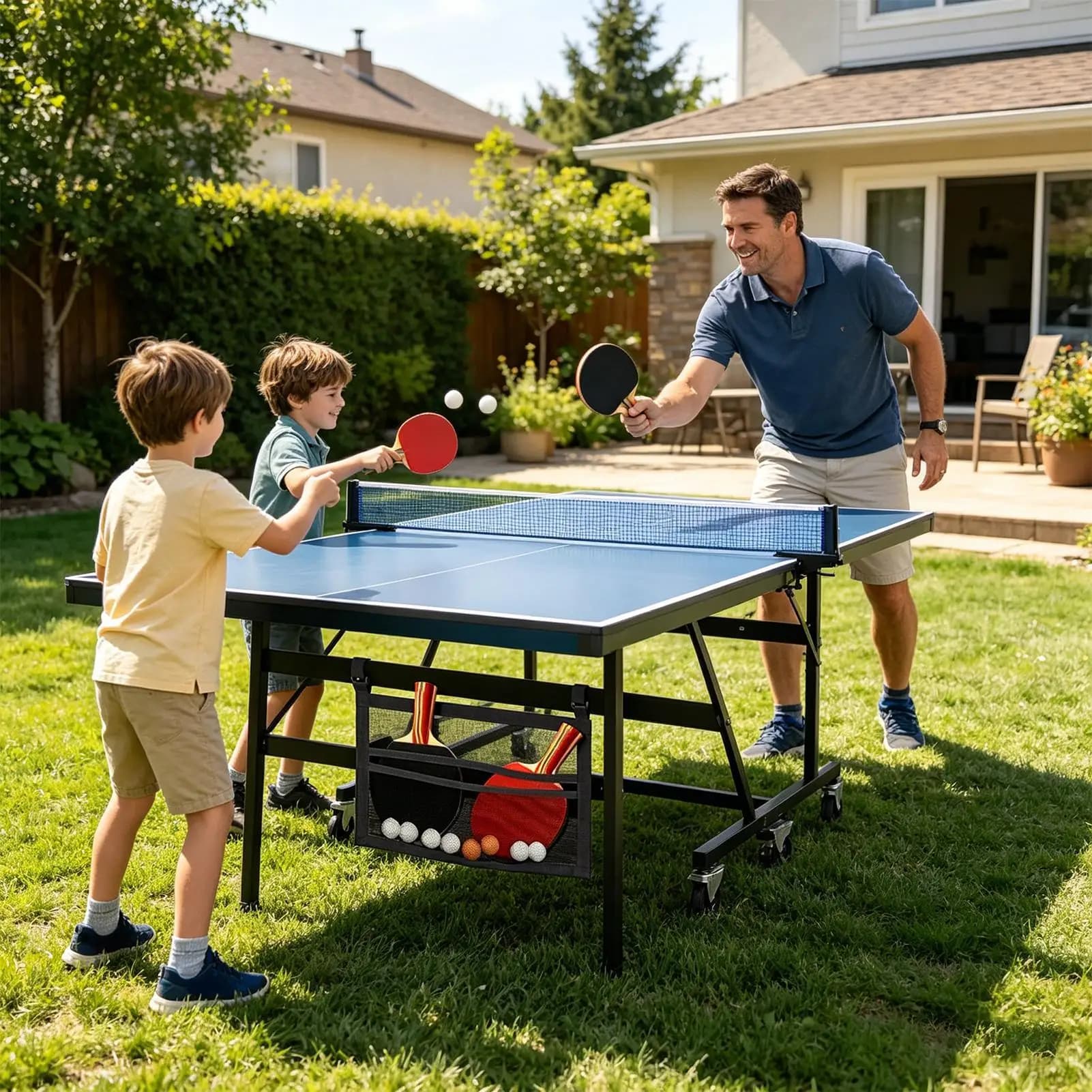Custodia per racchetta da ping pong, installazione facile senza foratura, con rete per riporre le palline da ping pong sotto il tavolo, per uomini, donne, ragazzi, ragazze, giovani, adolescenti.