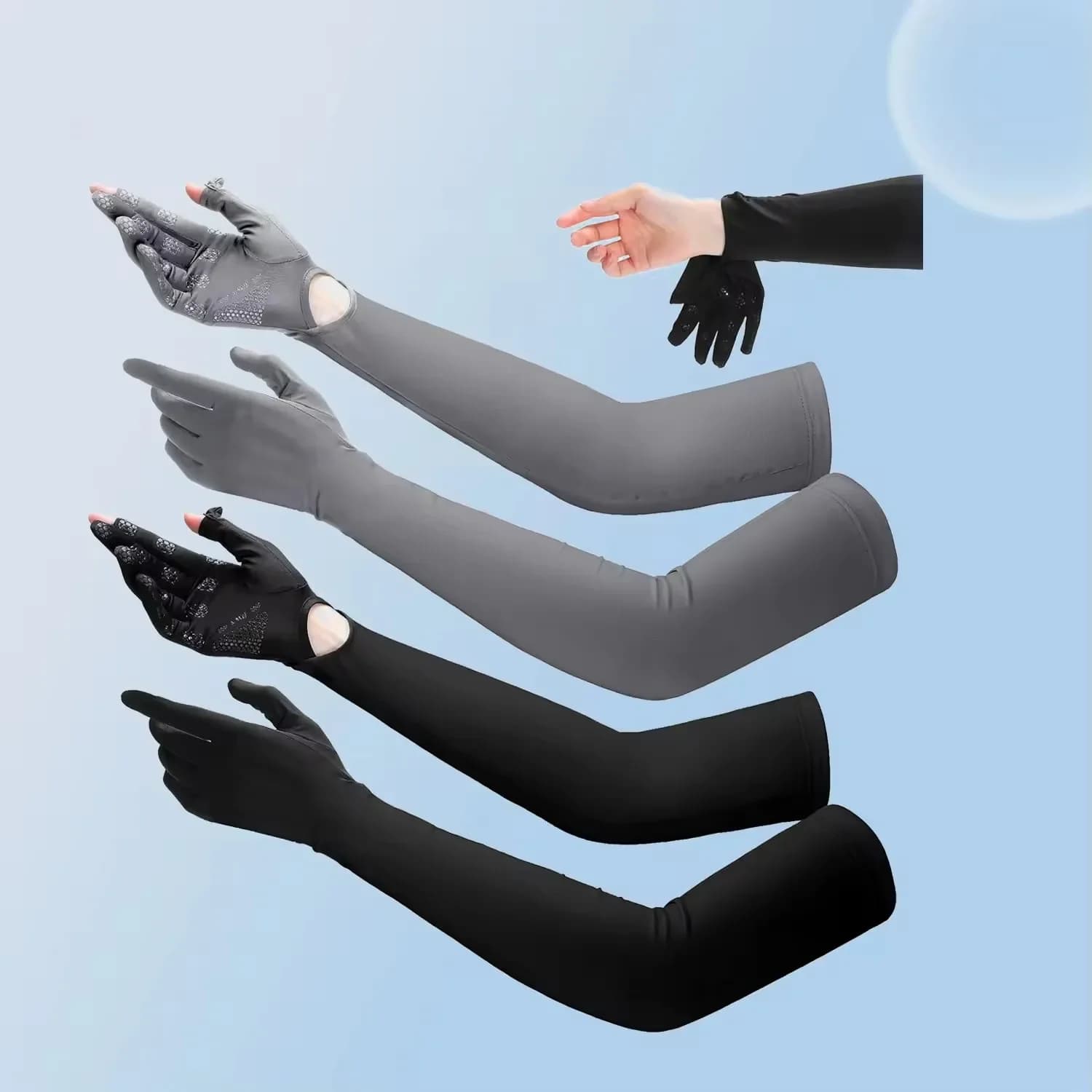 Convenient Active Gloves for Men and Women, UV Rare Resistant, Elastic, Long sleeved, Solar Protection, Ideal for Cycling with Strap Closure